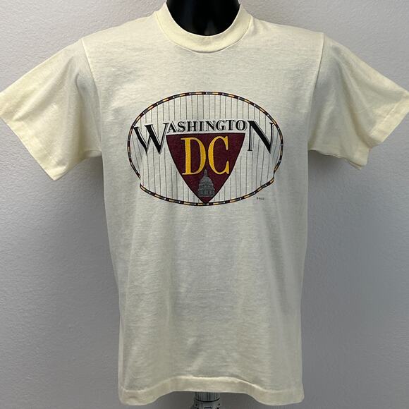 Vintage 80s Washington DC T Shirt Mens S Small Ivory Travel Tourist Tourism Tee - Picture 2 of 11